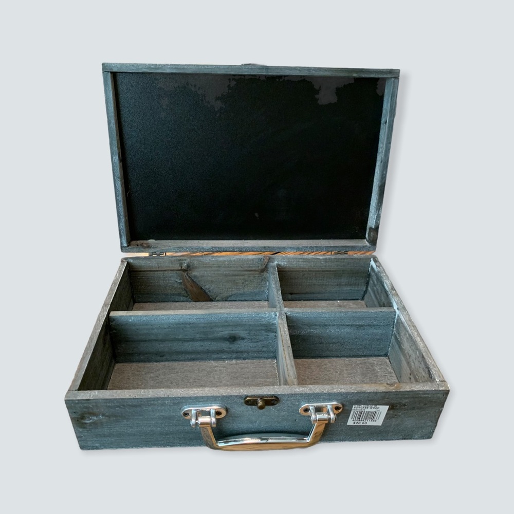 Only 2 Left Gray Distressed Wood Suitcase